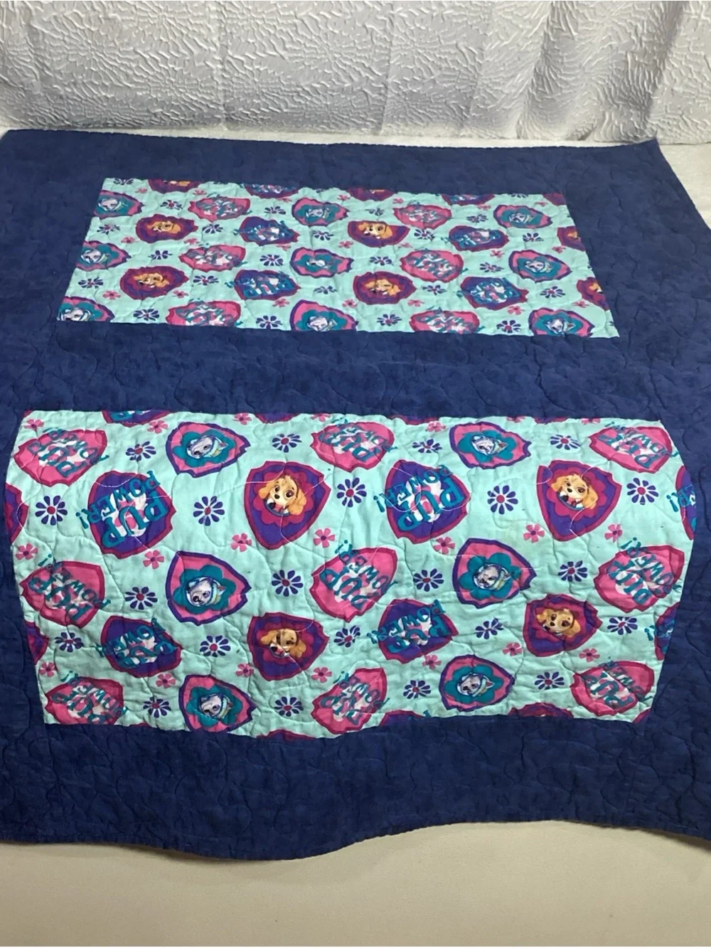 Handmade Children’s Quilt with Paw Patrol Characters 30x40” EUC